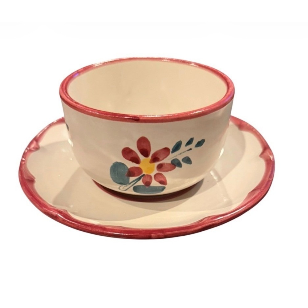 Vintage Hand Painted Italian Cup Saucer Set Floral Gumps San Francisco Italy